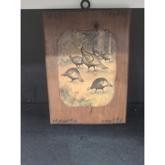Lynn Bogue Hunt Turkey Gang Print on Wood, Wood Panel Artwork, Rustic Home Decor - Picture 1 of 6